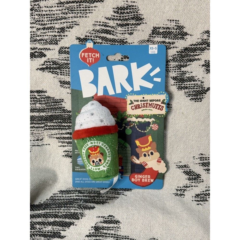 Bark Box Night Before Chrismutts Mutt Latte Plush Squeak Dog Toy XS NEW!